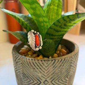 Vintage Sterling Silver Red Coral Ring